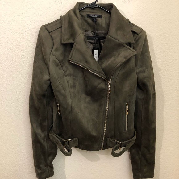 Romeo + Juliet Couture Suede Moto Jacket Olive NWT - Picture 2 of 11
